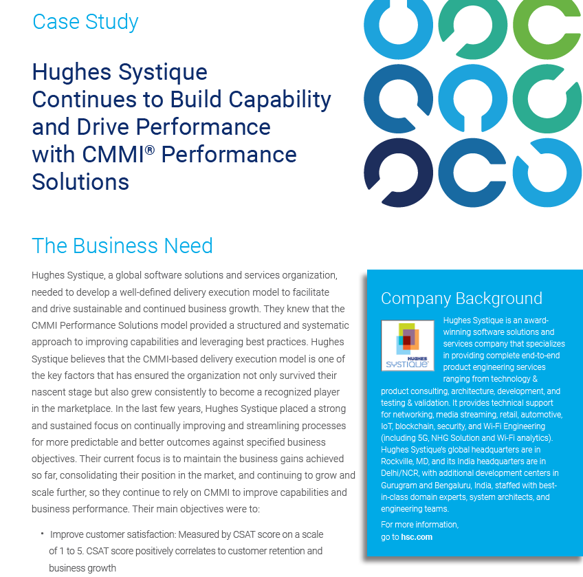 Hughes Systique Continues to Build Capability and Drive Performance with CMMI