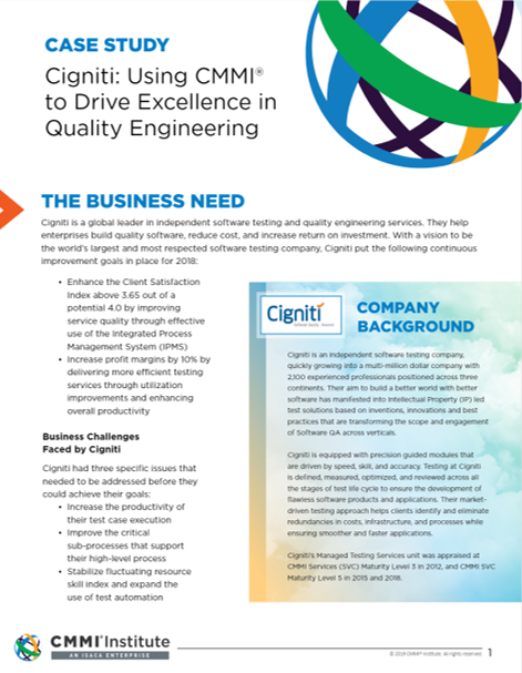 Cigniti: Using CMMI to Drive Excellence in Quality Engineering