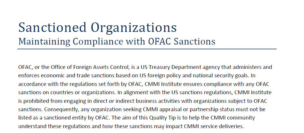 Quality Tip: Sanctioned Organizations