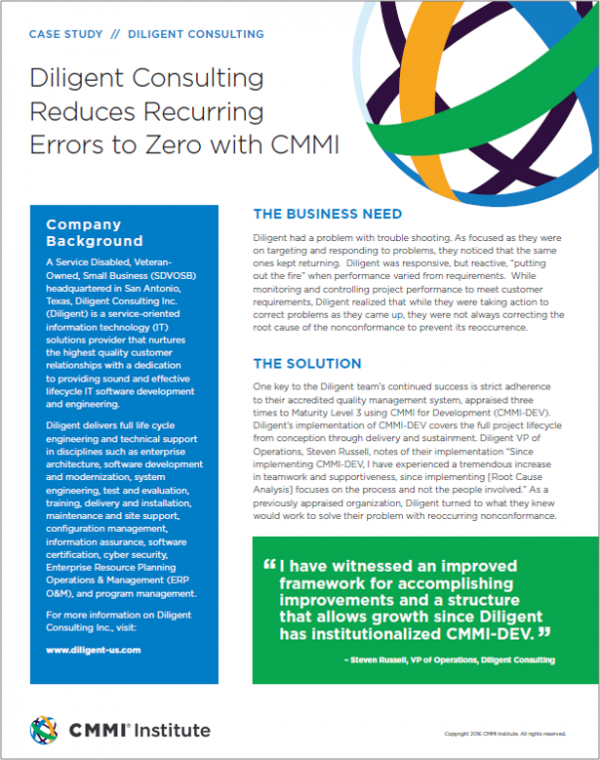 Diligent Consulting Reduces Recurring Errors to Zero with CMMI