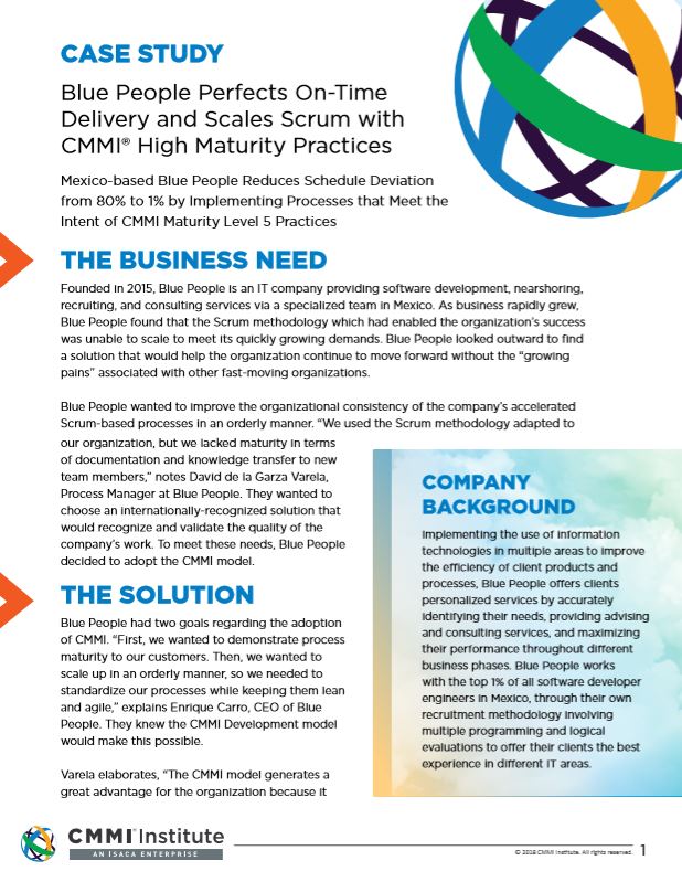 Blue People Perfects On-Time Delivery & Scales Scrum with CMMI High Maturity Practices